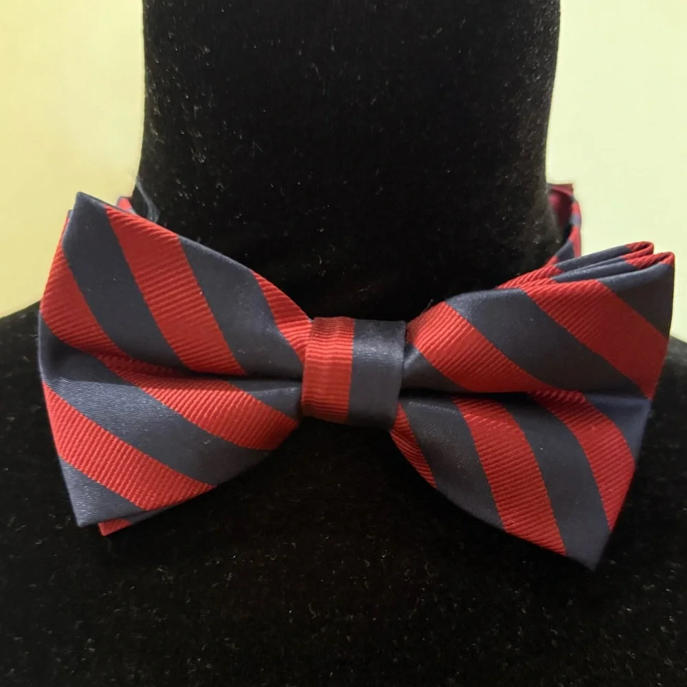 Burgundy and navy Striped Boys Bow Tie